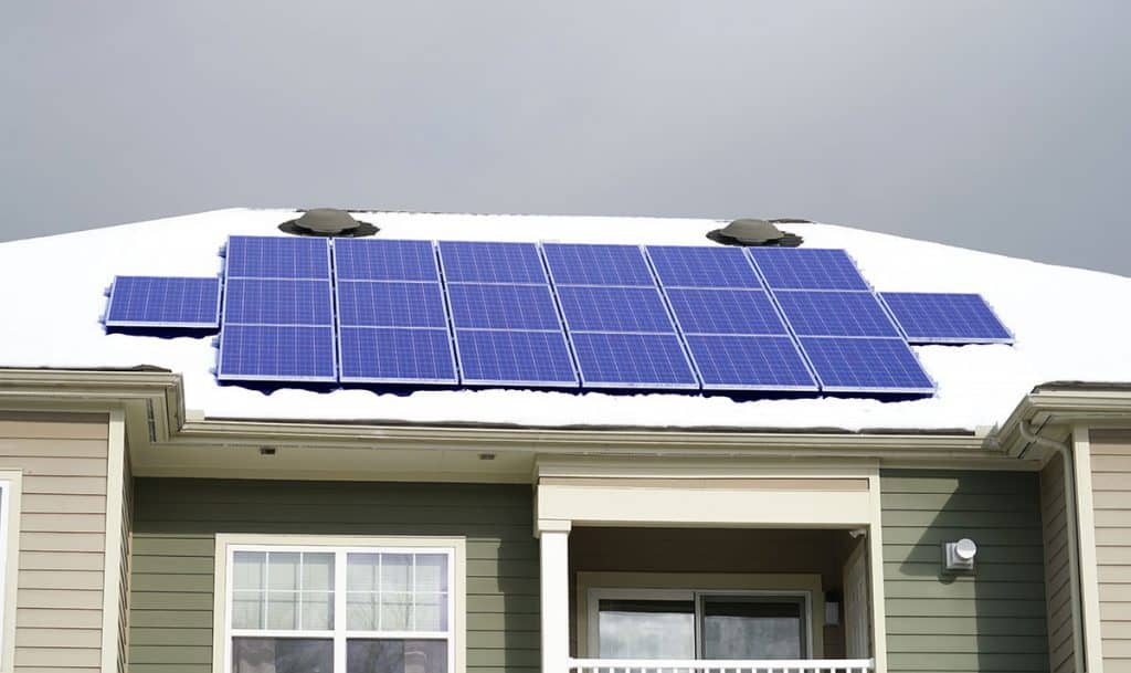 solar panels in the snow